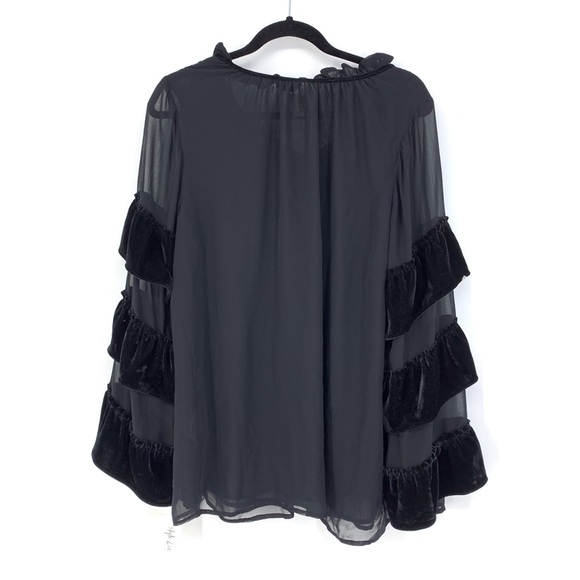 🍭Style & Co Plus Size Velvet Trimmed Blouse Sheer - Picture 2 of 5